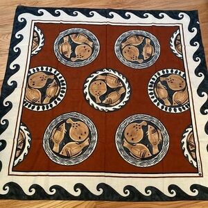French kitchen tablecloth Fish on a plate Cotton blue/rust/White Made in France